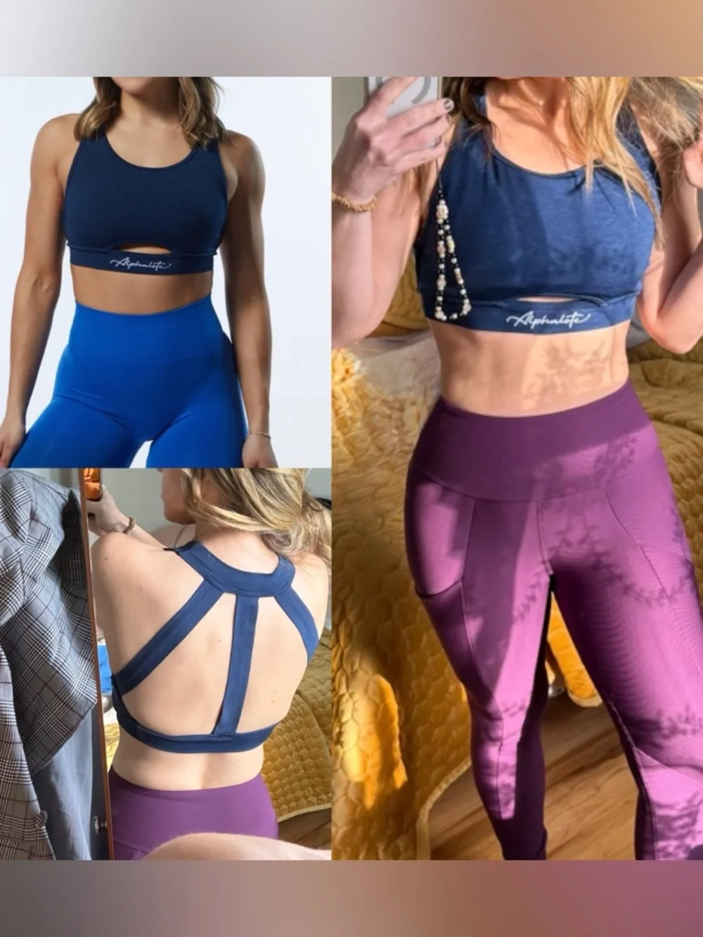 Alphalete trinity sports bra top cut out strappy back navy m